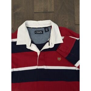 VTG Chaps Mens Red Blue Striped Polo Rugby Preppy Y2K Shirt Size XL Crest Logo